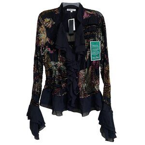 Alexandra Rosati Blouse Large V-neck Ruffle NWT Whimsigoth Dark Moody Y2K Artsy